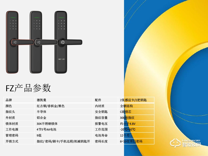 中国台湾德凯曼智能锁 FZ直板指纹密码锁